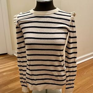 J. Crew Navy White Striped Ruffle Sweater Top Women’s XS Long Sleeve